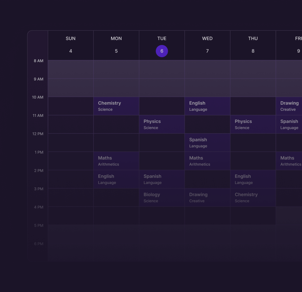 Sample calendar of a tutor